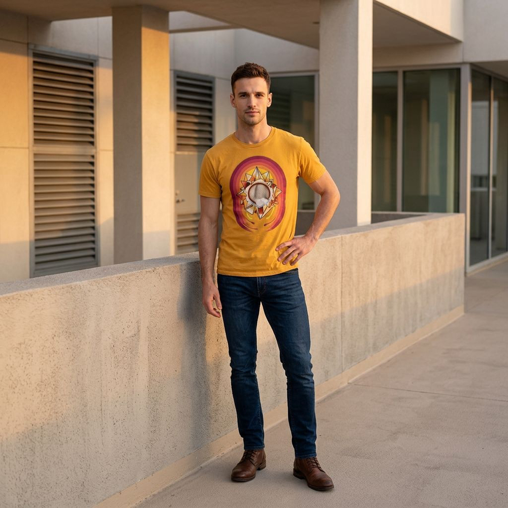Men's NWOT Meow Wolf OMEGA MART Yellow Graphic Short Sleeve Tee XL MSRP $35